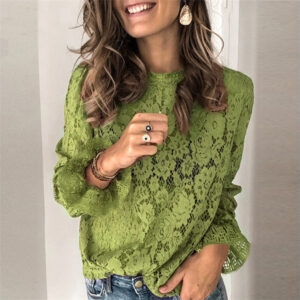 Elegant Hollow Lace Long Sleeve Blouse