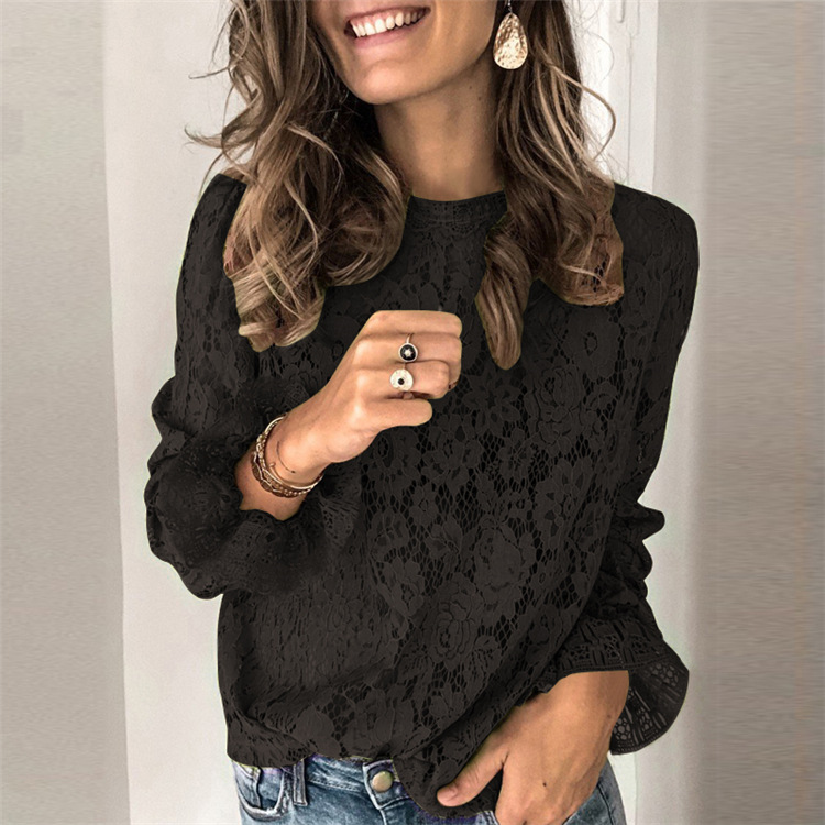 Hollow Lace Long Sleeve Shirt – Elegant & Breathable - Image 2