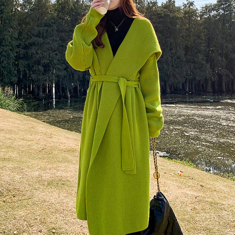 Green Alpaca Wool Sweater Coat...