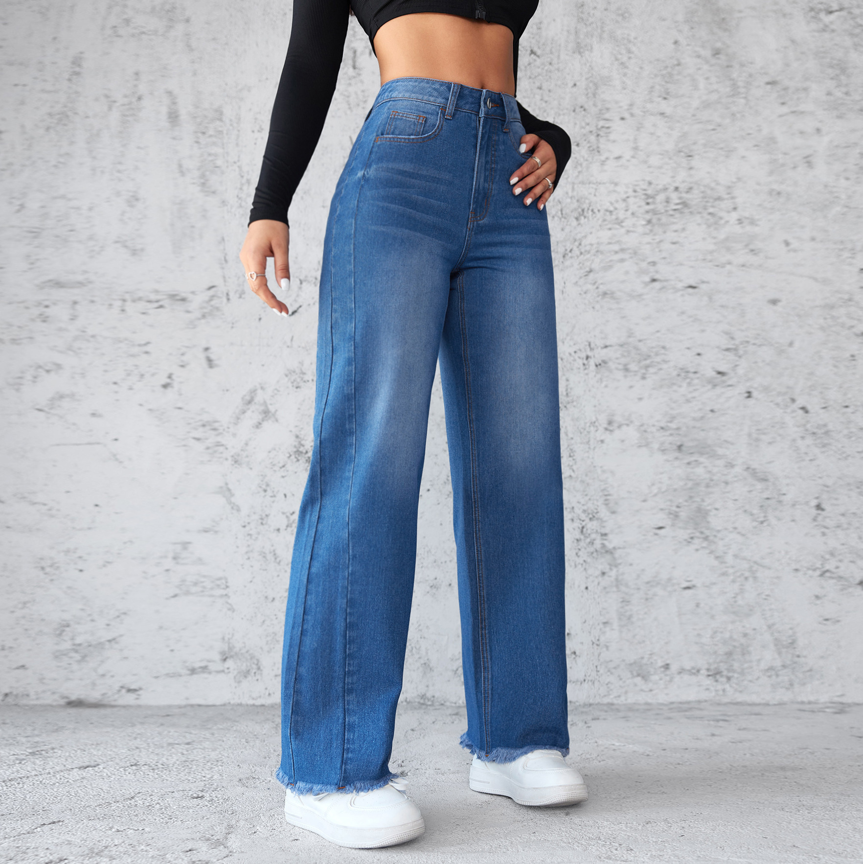 Fashion Straight Wide-Leg High-Waist Jeans - Image 3
